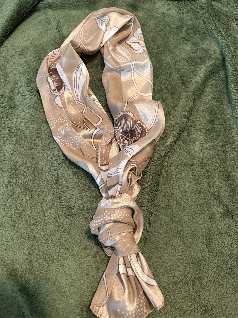 Neutral Floral Satin Scarf in Beige